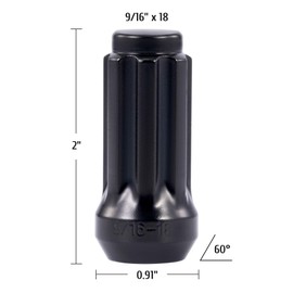 9/16-18 Wheel Lug Nuts 32 Pack, Black 9/16 x 18 Trim Lug Nuts 2 inches Tall Spline Drive Cone Seat with Socket Compatible with Dodge 1994-2011 Ram 2500 3500 Aftermarket Wheel 8x6.5 5x5.5