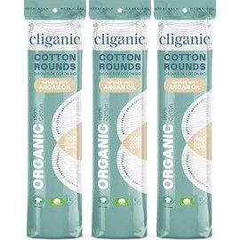 Cliganic Organic Cotton Rounds - Argan Oil Infused (300 Count) - Makeup Remover Pads, Hypoallergenic, Lint-Free | 100% Pure Cotton
