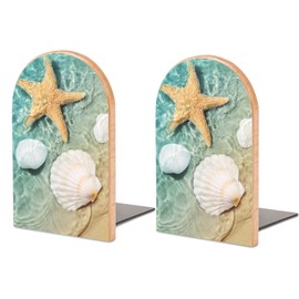 Book Ends Starfish on The Summer Beach Bookends for Shelves to Hold Books Heavy Duty Non-Slip Book Stoppers Wood Decorative Home Office