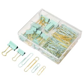 155 Pcs Paper Clips and Binder Clips Sets Small Metal Paperclips Binder Clamps Assorted Paper Clamps Office Suppliers Binder Clips with Compartment Storage Box Green and Golden
