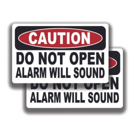 The Decal And Sticker Mafia CAUTION DO NOT OPEN DECAL Alarm Will Sound Stickers Sign Bogo For Truck Window - 4"W x 2.5"H