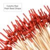 uxcell Cocktail Toothpicks, 100Pcs 4.72" Bamboo Red Pearl Bead Long