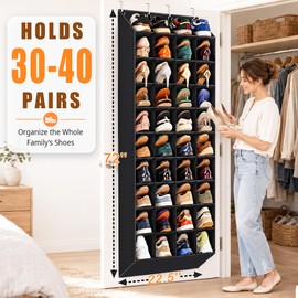 UVIAHOMI 30-40 Pairs Over the Door Shoe Organizer, 40 Breathable Pockets Hanging Shoe Storage for Closet, 10-Tier Door Shoes Rack, Handing Shoes Holder Fit All Family's Sneakers, Boots (Black)