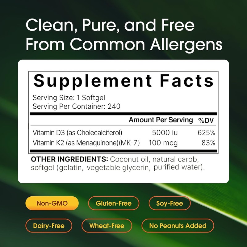 NatureBell Vitamin D3 K2-240 Softgels - 5,000 IU Vitamin D3