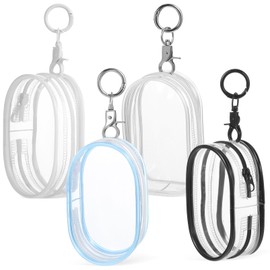 Toyvian Clear Figure Display Bag with Keychains, 4pcs Zipper Clear Display Cases Hanging Bag Mini Doll Carrying Bag Keyrings for Collectibles Action Figures Blind Boxes Organizer