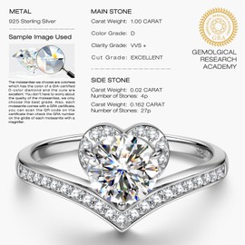 Kate Lynn Moissanite Rings for Women, 925 Sterling Silver Rings Engagement Promise Wedding Anniversary Rings for Her Jewelry Gifts for Girlfriend Wife, 1CT D Color VVS1 Clarity Moissanite Jewelry