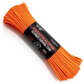 Atwood Rope MFG Parapocalypse Paracord 7-Strand Core with Fire Starter Waxed Jute, 10lb Mono Fishing Line, Dyna-x, and Kevlar Cord 625lb Test (Neon Orange, 100)