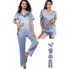 WJing Yi Jia 5Pcs Womens Silk Satin Pajamas Sets XS-XXL