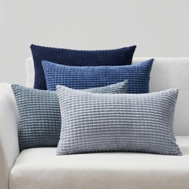 Set of 4 Blue Topfinel Cushion Covers 30 x 50 cm, Corduroy Cushion Covers, Decorative Cushion Cover for Sofa, Bedroom, Living Room, Balcony, Children, Fluffy, Colour Gradient