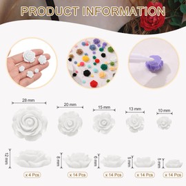 sourcing map 60 Pcs White Resin Rose Flower Beads, 5 Size Flatback Flower Charm Opaque Carve Rose Beads No Hole for DIY Jewelry Making Nails Sunglasses Shoe Hair Clip Home Decor
