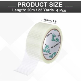 MECCANIXITY Strapping Tape, 4 Roll 1.8 Inch x 22 Yards Reinforced Packing Tape Filament Tape Heavy Task Packing Transparent 5.9 Mil Grid for Package Transport Electric Equipment Packaging