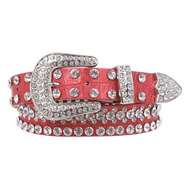 Kids 1 1/16" (27 mm) Western Cowgirl Rhinestone Studded Skinny Belt, rose red | 20"