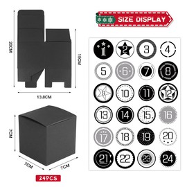 Advent Calendar for Filling, 24 Boxes for Filling, DIY Advent Calendar, Advent Calendar, Gift Boxes with Number Stickers Stars, Advent Calendar for Filling Yourself, Black and White
