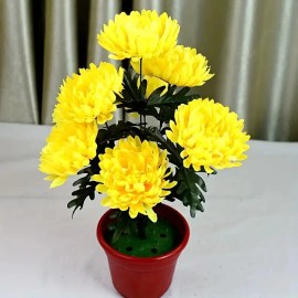 Lifelike Artificial Chrysanthemum - 1 Stem with 9 Blooming Blue Flowers, Suitable for Funerals, Weddings, Home & Cemetery Decorcolor: Yellow