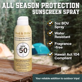 Rod & Rifle SPF 50 Spray Sunscreen - 5 oz Spray for Face and Body | Broad Spectrum | Water-Resistant | Invisible for Hunting and Fishing