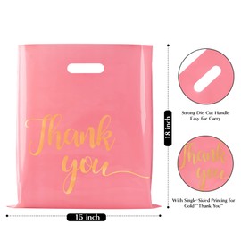 Jutieuo 100 Pack Pink Thank You Shopping Bags for Small Business - 15"x18" Extra Thick 2.36 Mil Plastic Retail Thank You Bags with Handles for Stores, Boutique, Clothes, Business Gift
