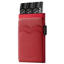 VULKIT Credit Card Holder Minimalist Slim Pop Up Wallet with Leather Slots RFID Blocking for Men and Women Holds 7 Cards and Notes Red