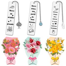 Cadeau Professeur, 3 Marque-Pages Métal avec Cartes de Vœux,Cadeau Enseignante en Francais, Cadeaux De Noël Pour Enseignants, Cadeaux de remerciement Pour educatrice enseignants en français