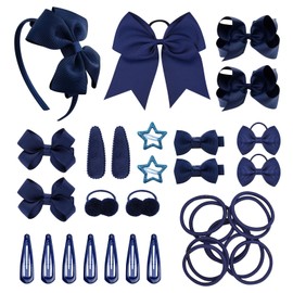 SKHAOVS Pack of 33 Blue Bow Hair Accessories Set Hair Bobbles Girls Small Hair Scrunchies Girls Hair Scrunchie Elastic Hair Band Bow Band Children Girls Mini Hair Band Soft (Blue)