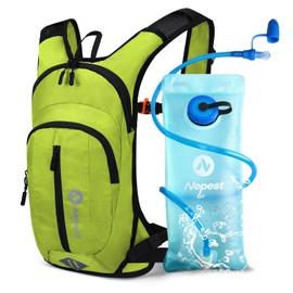 Nepest Hydration Backpack 8L - Bicycle Backpack & Ski Backpack with 2L Hydration Bladder | Ideal for MTB, Running & Skiing | Adjustable Chest & Waist Belt with Safety Whistle - Green