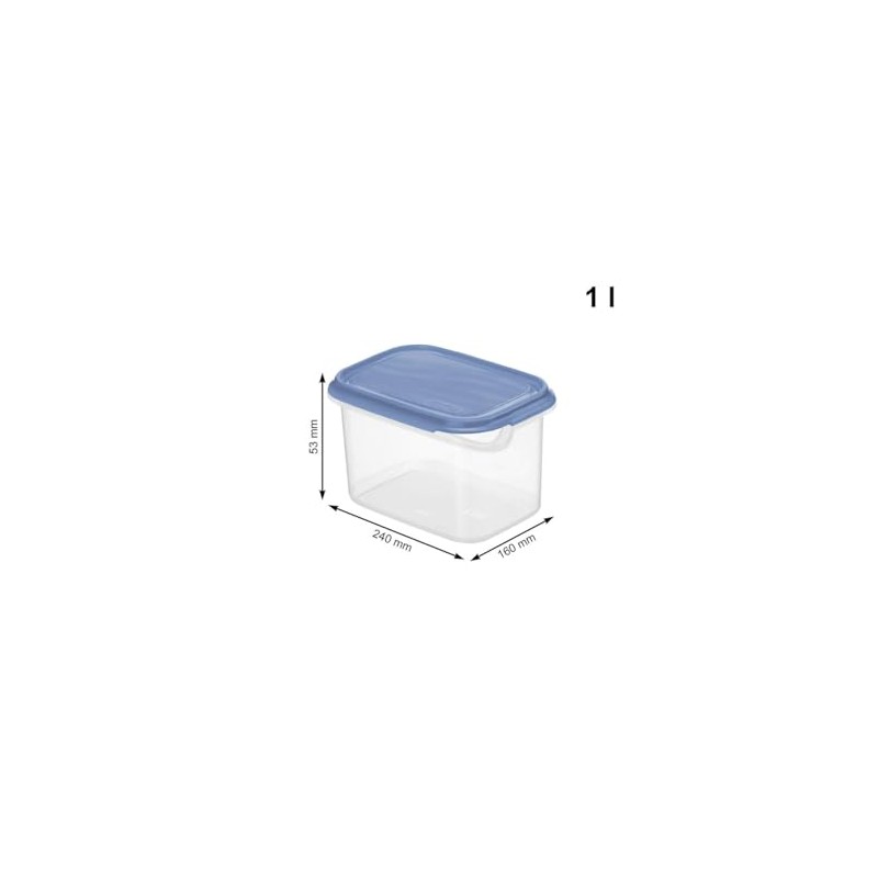 Rotho 0.75 Litre Rectangular Container, Blue Lid, Clear, 0.75 Litre