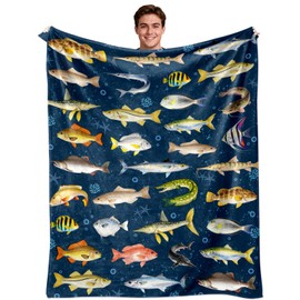 Fishing Blanket Gift for Men Boys Soft Flannel Fish Throw Blanket Funny Gift Idea for Fish Lovers Fishermen Angler 50"x40"