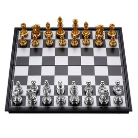 Chess Set for Kids and Adults -Gold and Silver Magnetic Chess-Folding Chess Board Game Set, Wood-Plastic Folding Board, Puzzle Board Game for Children and Adults