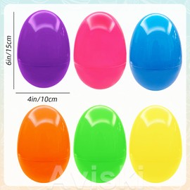 Aviski 6Pcs 6'' Jumbo Large Plastic Easter Eggs for Kids Egg Hunt Basket Bag Empty Stuffers Fillers, Toys Filling Treats & Easter Theme Party Supplies Favor