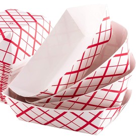 2lb Disposable Red and White Plaid Food Trays- Pack of 250ct with Bonus Chevron Wooden Cutlery Pack of 36