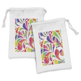 Ambesonne Colorful Fabric Pouch Set of 2, Abstract Arc-drop Shapes Energetic Composition with Vibrant Colors Curvy Splatters, Small Drawstring Bag for Toiletries Masks and Favors, 9" x 6", Multicolor