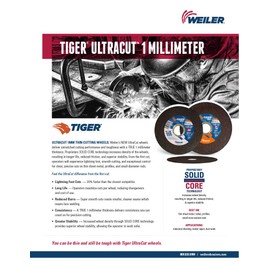 Weiler 58006 5 Inch Cutting Wheel, Tiger Zirc Steel/Metal Ultracut 1 mm Fast Cut & Long Life High Performance Thin Cutting, 1mm Z60T Type 1 7/8" Arbor, Pack of 50