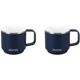 KEEPEE 4 oz Stackable Cup with Handle, Vacuum Insulated Espresso Coffee Cup with Ceramic Coating, Stainless Steel, 2 Pack, Navy