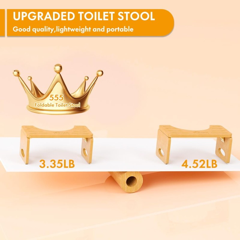 Beinilai Foldable Toilet Stool,7 Inches Poop Stool for Bathroom,Bamboo Toilet