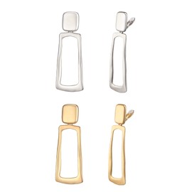 BriLove Matte Gold Silver 2 Pairs Clip-on Earrings Set Fashion Statement Rectangle Retro Drop Clip for Women Jewelry Gift Lightweight