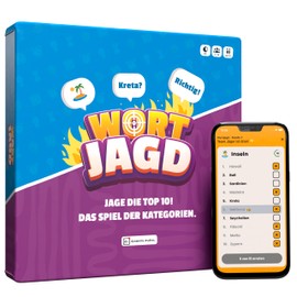 Wortjagd - Chase the Top 10, categories duel - general knowledge quiz for friends and family, board game with app for 2-12 players, party game with tempo