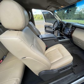 Priprilod Tan Leather Driver or Passenger Side Top Lean Back Perforated Replacement Seat Cover Compatible with Ford F250 F350 F450 F550 Lariat 2011 2012 2013 2014 2015 2016