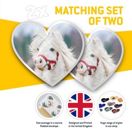 2 x Heart Stickers 7.5 cm - White Shetland Pony Animals Pets Cute Fun Decals for Laptops,Tablets,Luggage,Scrap Booking,Fridges, 8337