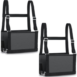 Shinylin 2 Pcs Exhibitor Number Harness Black Leather Number Bib Pinny Number Holder Supplies, 9.84 x 6.1 Inches
