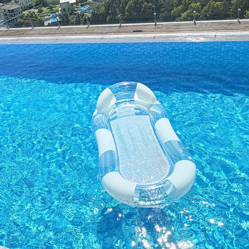 浮き輪 フロート 水上ハンモック 透明 大人用 うきわ 浮輪 浮き輪ベッド ウォーターネット サイズ145×64cm