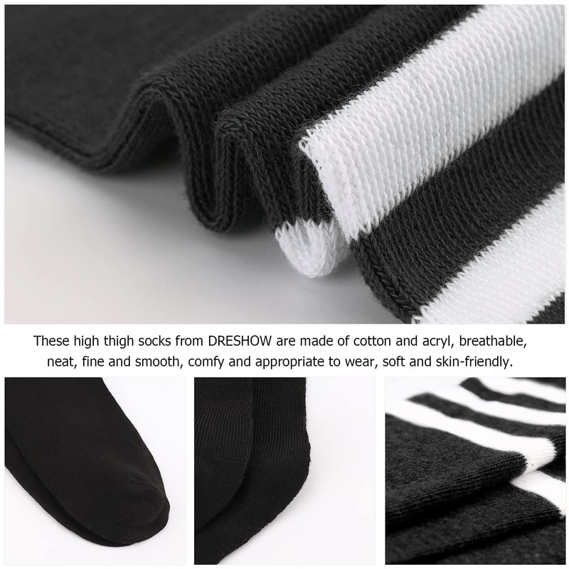 DRESHOW Extra Long Thigh High Socks Long Boot Stockings Striped