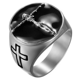JewelryWe Men's Christian Jesus Cross Ring 316L Stainless Steel Catholic Ring Religious Jewelry for Men Boys