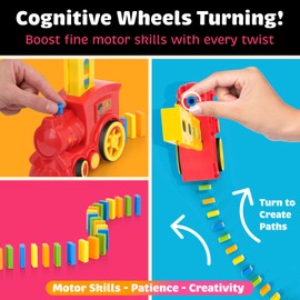 220 Dominoes Train Set boys girls birthday toy creative gifts for ages 3 4 5 6 7 8 9 10 montessori domino machine automatic rally setter auto block toys experience laying stacker game colorful tracks