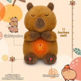 Prewplam Capybara Breathing Stuffed Animal - Capybara Plush Baby Toy, Soothing Sound Machine with Music Lights & Realistic Breathing Motion, Sleeping Companion Gifts for Kids Adults