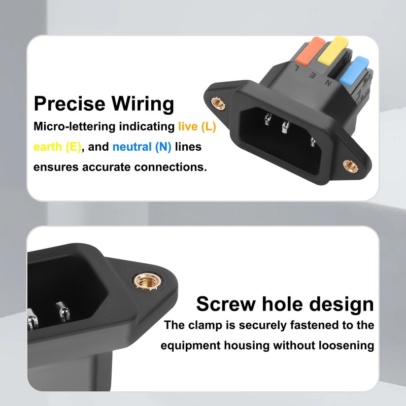JSADZKJ IEC C14 Solderless Quick-Connect Panel-Mount Plug, 10A 250V C14