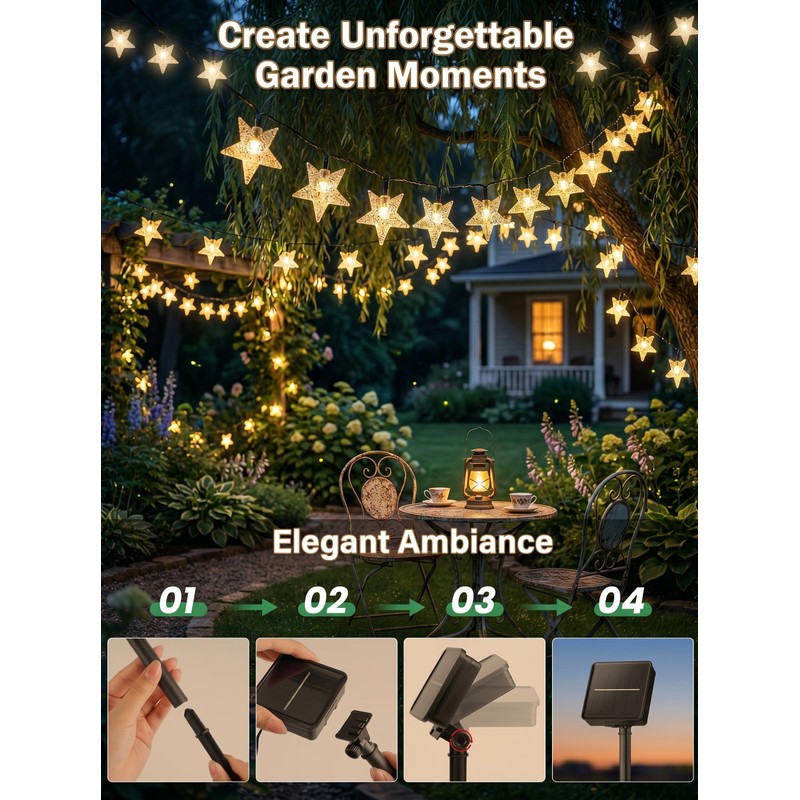 Serpouliom Star String Lights, 23FT 50LED 8 Modes Solar Powered