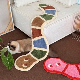 gdmgdr Snake-Shaped Plush Bedroom Rug for Kids, Non-Slip Animal Nursery Carpet with Snake Design, Durable Floor Decor for Baby Bedroom, Playroom, Toddler-Safe, 47.2" x 13.8" (Colorful)