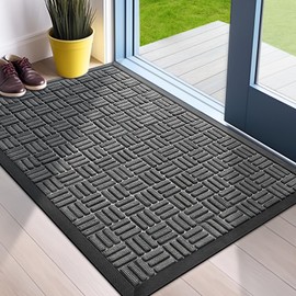 Mibao Front Door Mat, Heavy Duty Durable Welcome Mat for Outdoor Indoor, Dirt Trapper Waterproof Super Absorbent Door Mat for Entryway Outside Patio Porch, 24"x36", Gray