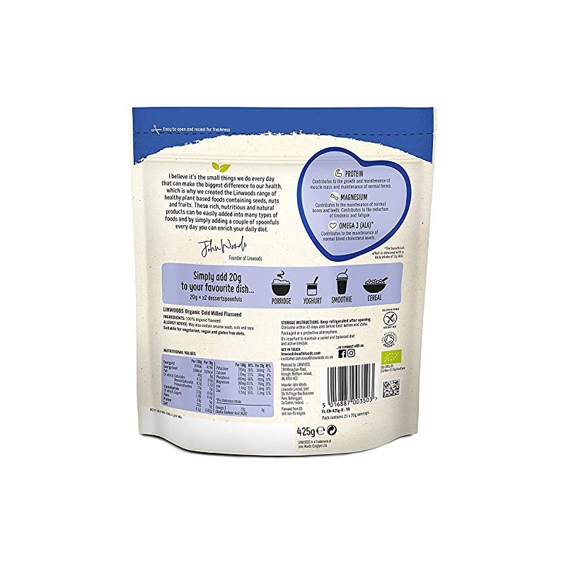 LINWOODS Organic Milled Flaxseed 425g (Pack of 10)