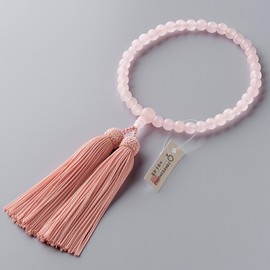 Butsudanya Takita Shoten Kyoto Prayer Beads, Women's, Red Crystal (Rose Quartz), 0.3 inch (7 mm) Ball, Pure Silk Head, Rosary Bag Included, Certificates Included