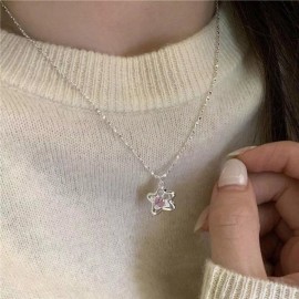 100% Pure Sterling Silver Forget Me Not Flower Necklace Tiny CZ Flower Dainty Pendant